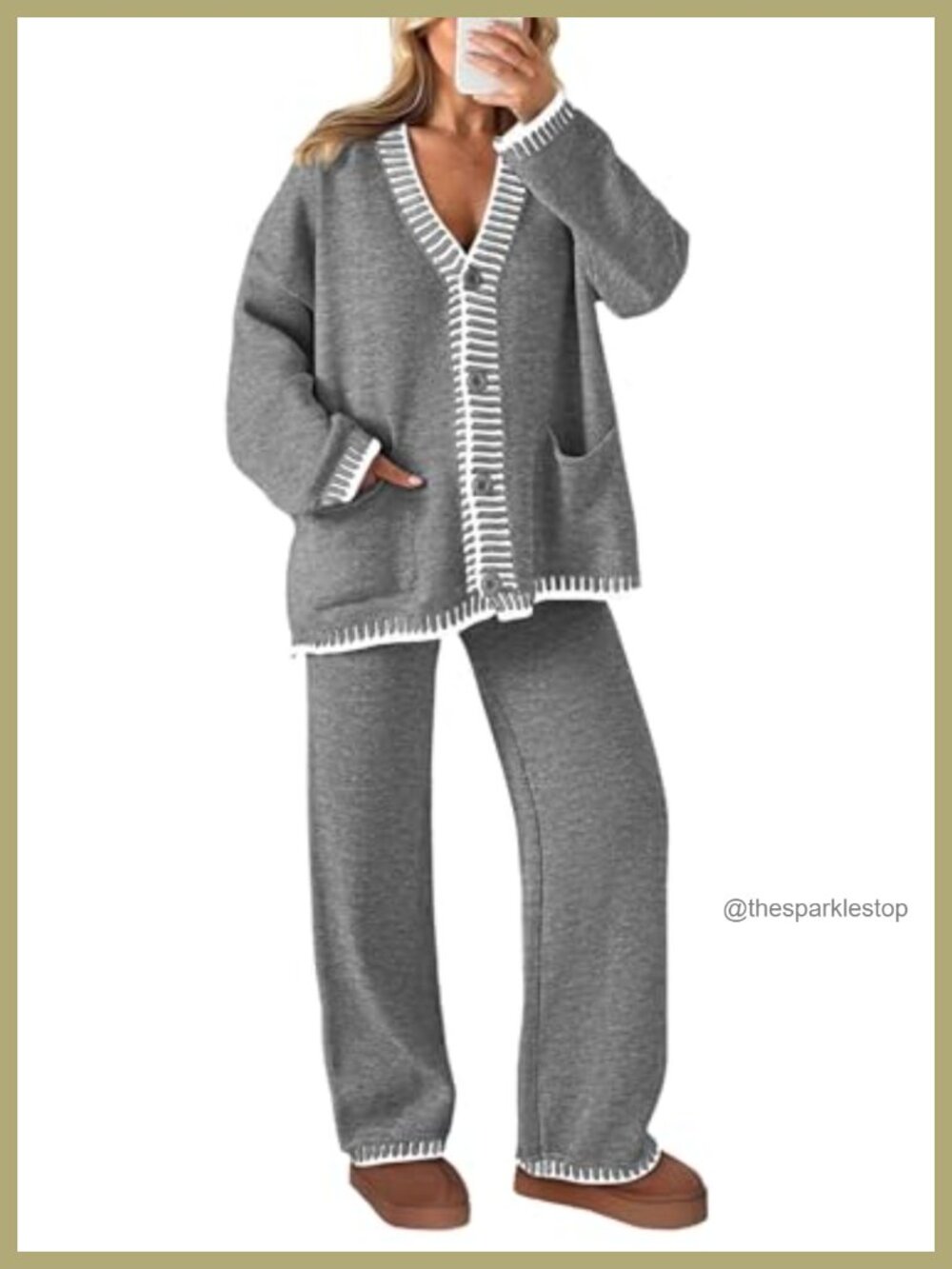 Women's 2 Piece Cozy Knit Sweater Lounge Set Cardigan & Wide Leg Pants